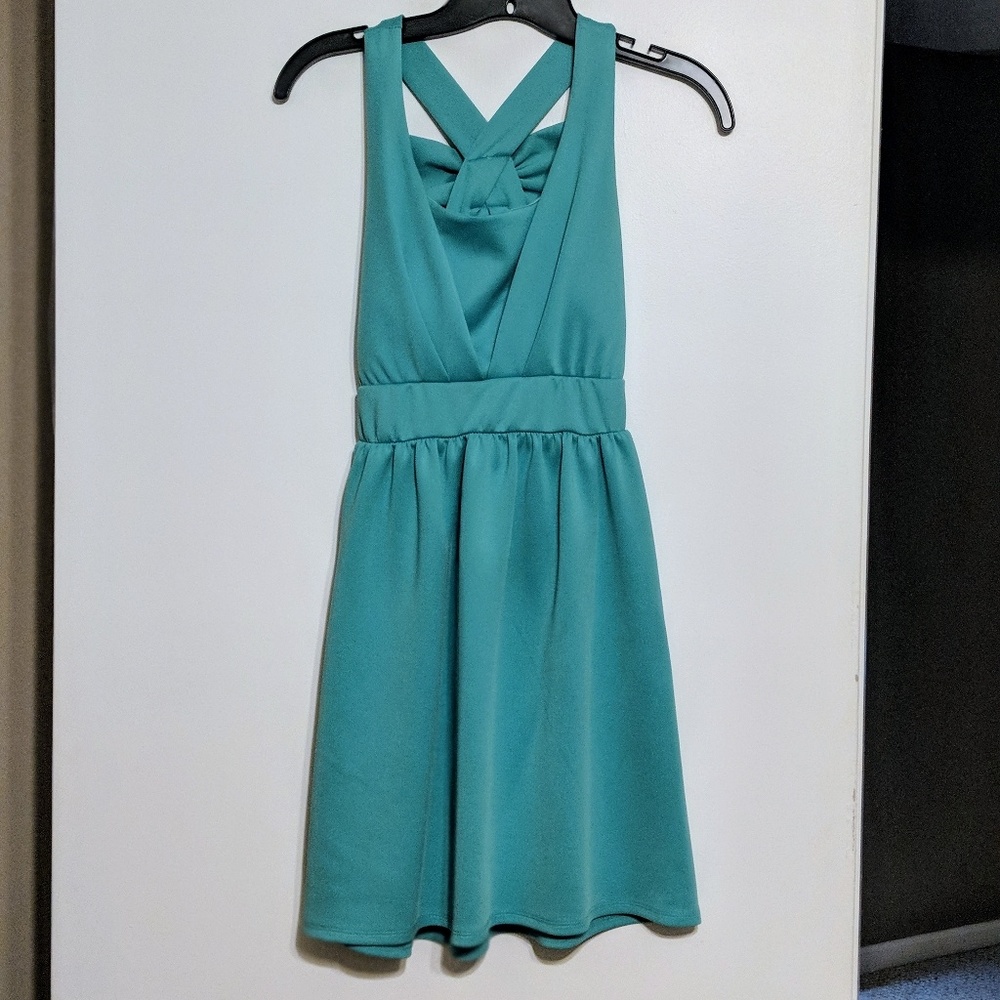 Teal Bow Back Detail Dress
